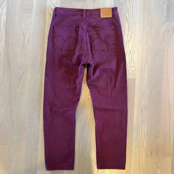 Levi’s Premium 501 Original Fit Jeans High Rise Cropped Burgundy Womens Size 29 - Picture 4 of 10